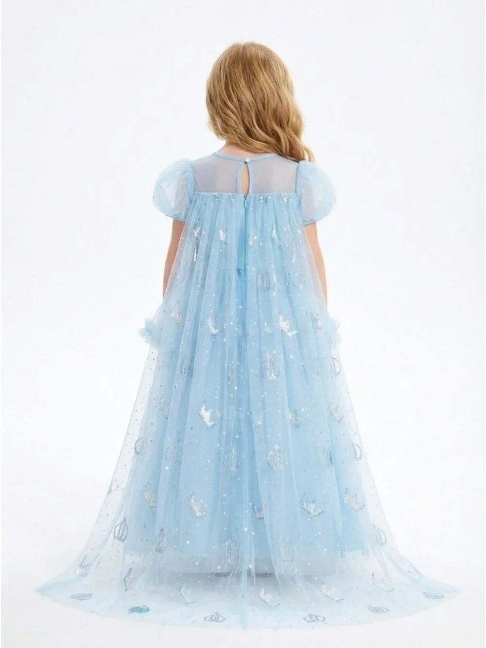 Girls Blue Princess Dress with Sparkly Cape